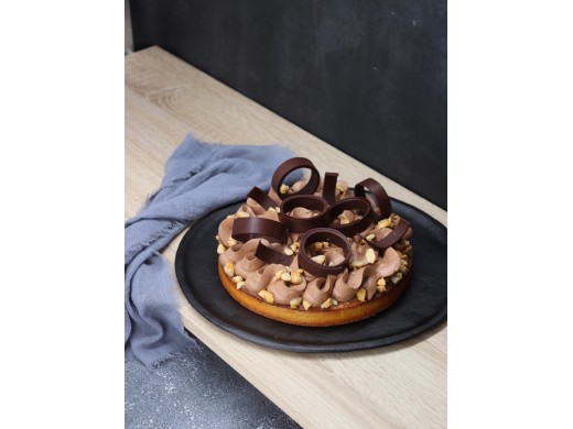 Tarte chocolat, cacahuètes, type Snickers