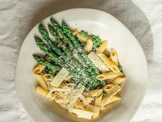 Penne asperges, petits pois