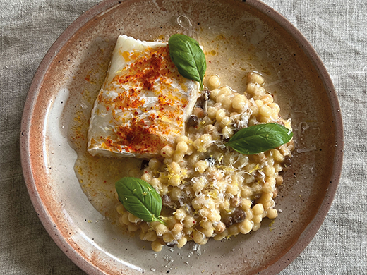 Risotto de fregola sarda et cabillaud