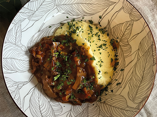 Bourguignon de champignons, purée grand-mère